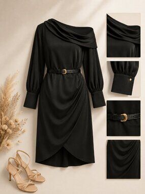 Donna Karan Black Plus Size One-Shoulder Sheath Dress NWT Office Career Dress
